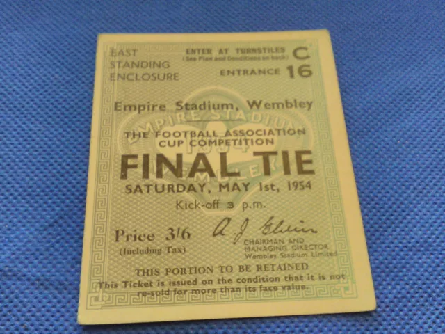 TICKET: FA CUP FINAL 1954 West Brom v Preston North End - EXCELLENT Condition