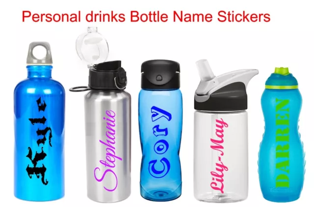 2 x PERSONALISED WATER / DRINKS BOTTLE NAME STICKERS SCHOOL, BIKE, FOOTBALL KIDS