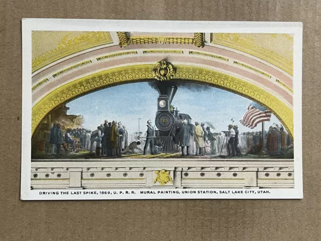 Postcard Salt Lake City UT Utah Golden Spike Mural Painting Union Train Station