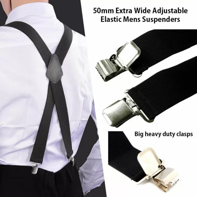 35/50mm Extra Wide Men's Adjustable Elastic Suspenders Clip On Braces Trouser 3