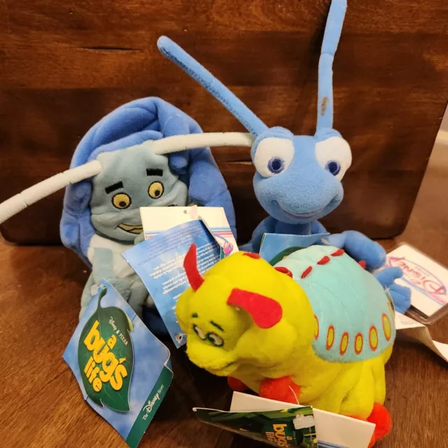 Disney Store A BUGS LIFE Plush Bean Bag Lot Flik Tuck Heimlich Rolie Polie Ant