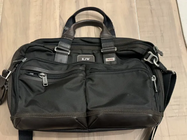 TUMI Alpha Large Expandable Briefcase Laptop Bag Ballistic Nylon Black Distress
