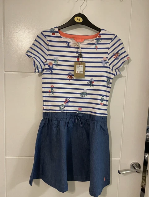 Joules bnwt Girls Karolina Floral Denim Dress Size 11-12 years