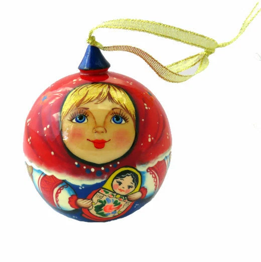 Boule De Noël En Bois Peinte – Ange – Décoration Artisanale Peinte Par Korovina – Neuf
