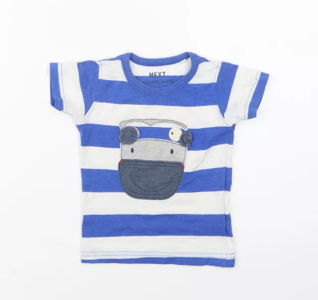 NEXT Baby Blue Striped Cotton Basic T-Shirt Size 9-12 Months Crew Neck