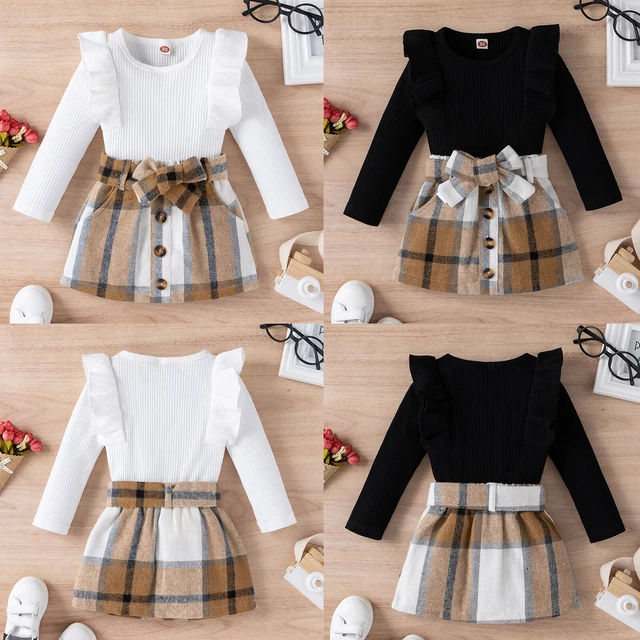 Set abiti per bambine maniche lunghe verticale a righe top con nodo a fiocco
