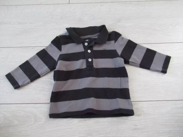 polo à manches longues rayé noir et gris moustache Taille 6 mois Kiabi