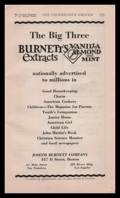 1929 Joseph Burnett Co. Boston MA Vanilla Almond Mint Extracts Vintage Print Ad