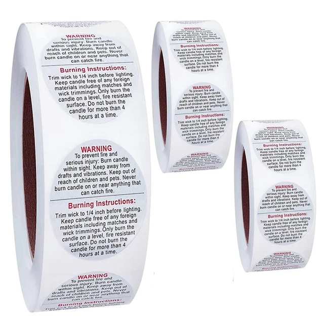 1500 etiquetas de advertencia de velas, pegatinas de contenedor de frasco de velas de 3,81 cm, vela Sa I8Z5