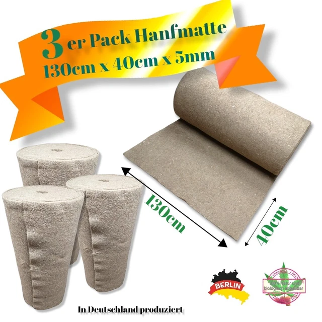 3er Pack Hanfmatte 130cmx40cmx5mm für Hasen, Kaninchen, Nager, Stall, Käfig, Bio