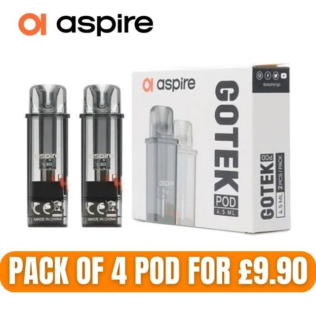 Aspire Gotek X Replacement Pods | E-Cig | 2ml | 0.8 Ohm | Pack Of 4 Pod | New |