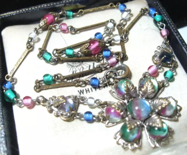 RARE ART DECO iris rhinestone glass Czech drop necklace early vintage ...