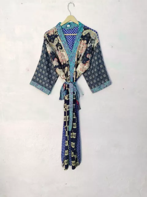 Floral Kimono Shower Silk Robe Indian Maxi Gown Patchwork silk Sari KimonoSR-389