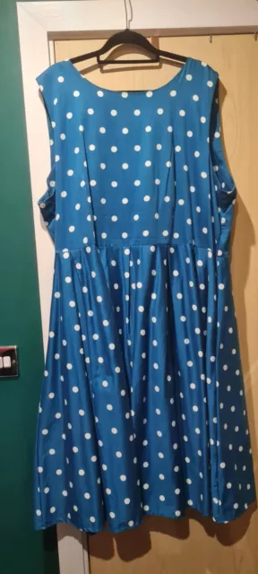 Size 26 Dolly and Dotty Annie Retro Polka Dot Dress in Peacock Blue Plus Size