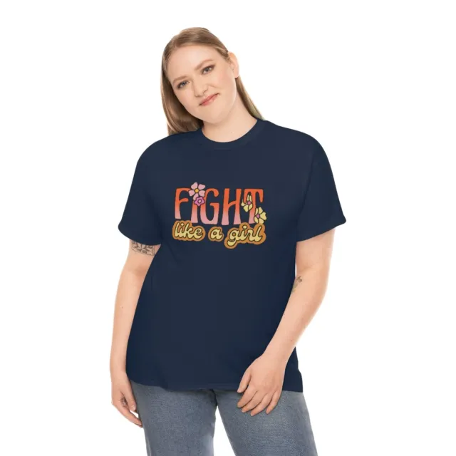 Fight Like A Girl Feminist Retro Flowers Unisex Graphic Novelty Shirt Tee