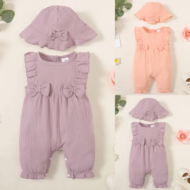 Newborn Baby Girl Ruffle Bow Romper Tops Pants Set Bow Outfits Jumpsuit Set Cute