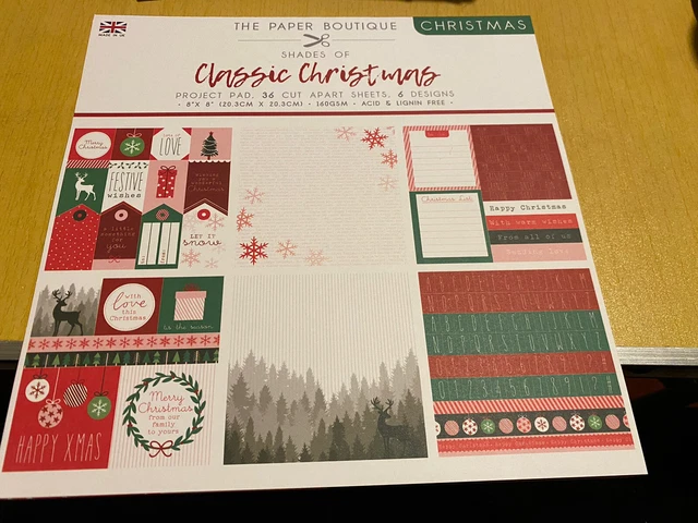 The Paper Boutique - Classic Christmas Project Pad - 8x8 36 Sheets - New