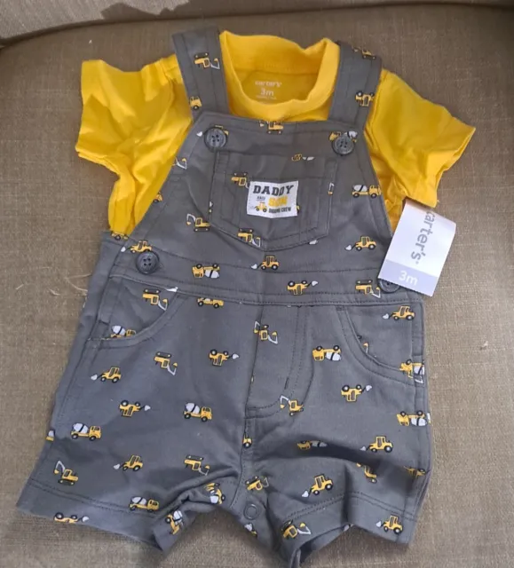 Carters “Daddy and Son” Construction Short Overalls - Gray, 3 Months