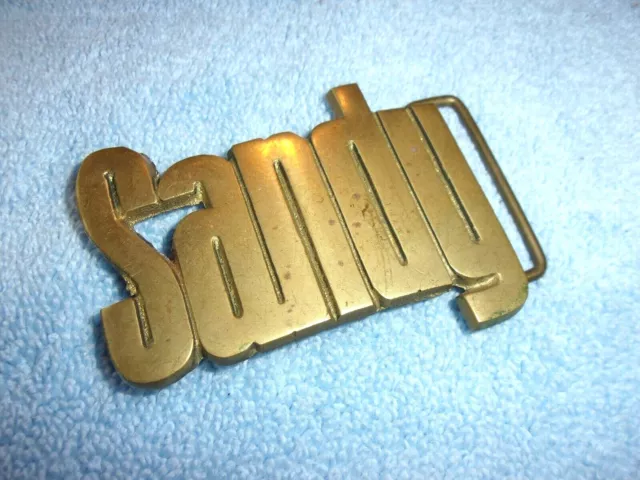 Vintage Sandy Belt Buckle Solid Brass Nick-name plate cut out bold letters