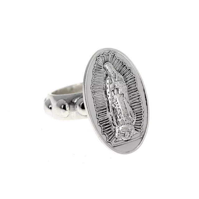 Our Lady of Guadalupe Beaded Band, Sterling Silver Ring, Artisan Handcrafted