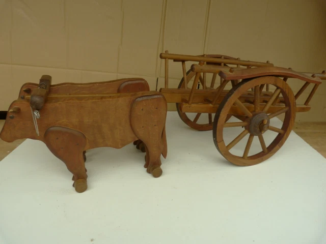 JOUET ANCIEN DEJOU attelage boeufs old french wooden toy 50s altes spielzeug art EUR 114,99 - FR