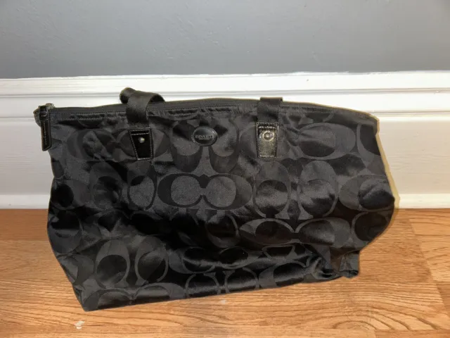 COACH Black Signature Nylon Getaway Packable Weekender Tote Bag