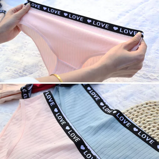 WOMEN LADIES LOVE Ribbed Print Cotton Briefs Knickers Panties Underwear ...