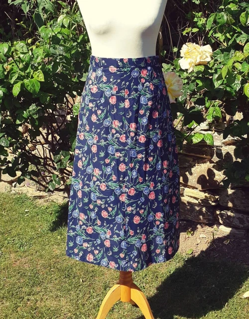 Gonna vintage cotone stampa floreale | anni '80 | staffa morta con etichette - taglia 12 UK