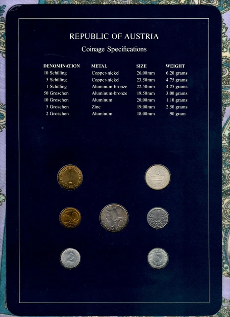 Coin Sets of All Nations Austria 1962-1994 UNC 5 Schilling 1962 Silver 1.9.89 2