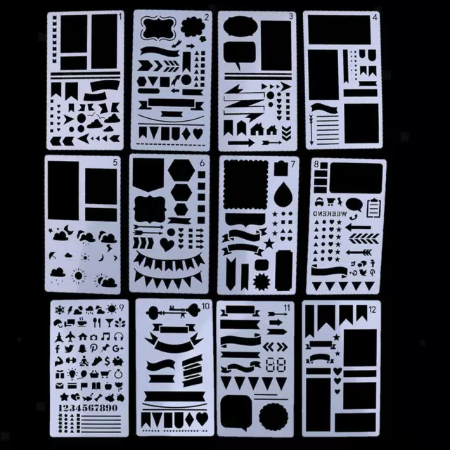 12 Stück Zeitschrift Schablone Kunststoff diy Planer Tagebuch Zeichnungsvorlage