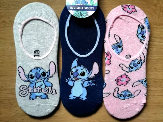 Disney Stitch 3 Pairs Womens  Lilo And Stitch Invisible Socks, Shoe Liner