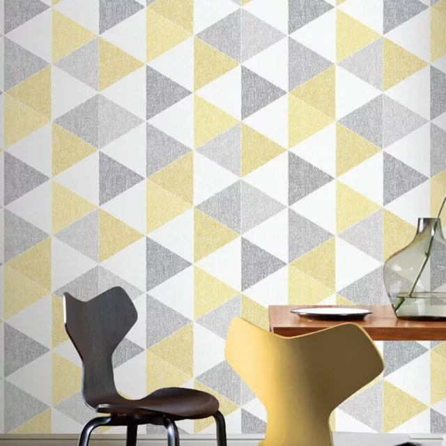 Yellow Grey White Wallpaper Arthouse Scandi Triangle Shape Geometric 908206