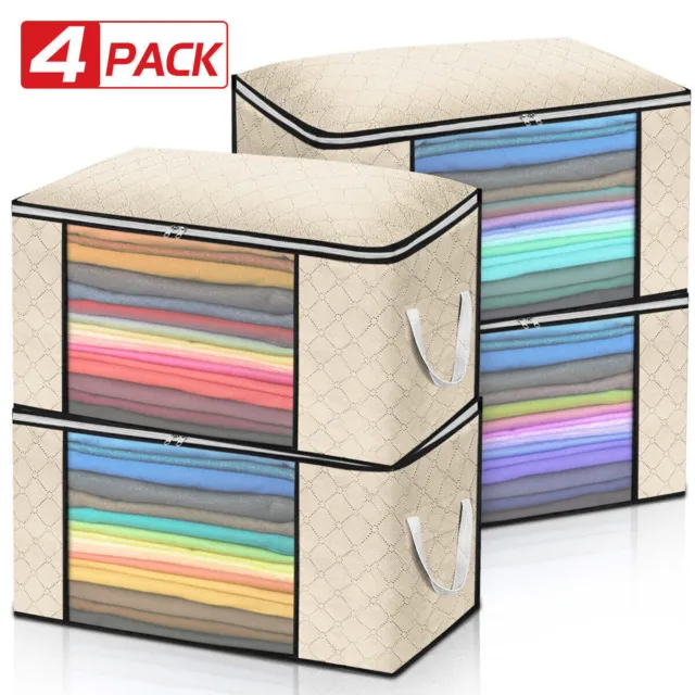 4Pcs Underbed Clothes Storage Bags Zipped Organizer Wardrobe Cube Closet Boxes