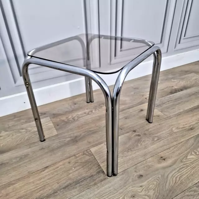 Retro Vintage Smoked Glass Tubular Chrome Coffee Side Table - Mid Century MCM