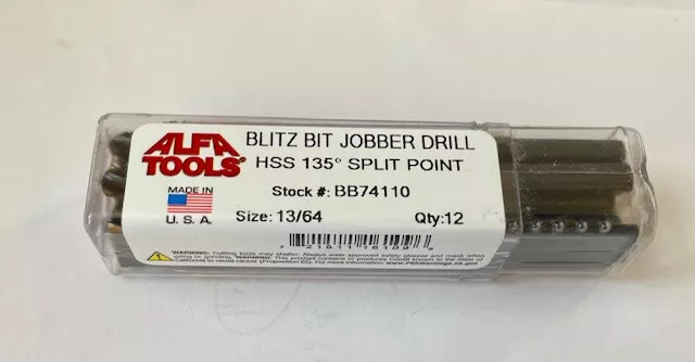 13/64 Jobber Drill Bits 135 Deg Split Point 12 Pack Made In Usa