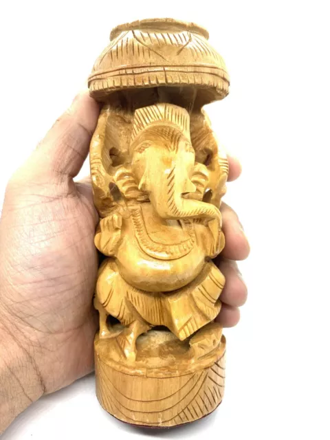 Ganesha Ganesh Ganpati 6" Wooden Large Statue Rare Beautiful Blessed Hindu God