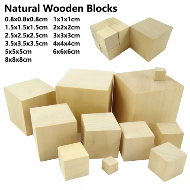 0.8cm - 8cm Natural Wooden Blocks Cubes Wood Craft Square Block DIY Crafts Toys