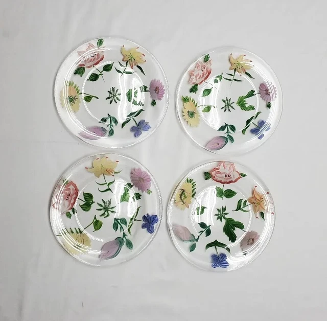 Royal Danube Set Of 4 Hand Painted Flower Crystal Dessert/Salad/Luncheon Plates Royal Danube Set Of 4 Hand Painted Flower Crystal Dessert/Salad/Luncheon Plates
