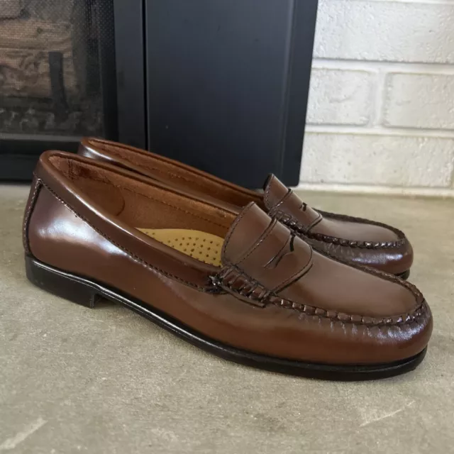 NEW BASS WEEJUNS Diana Brown Leather Penny Loafers, Size 7.5 B $42.00 ...