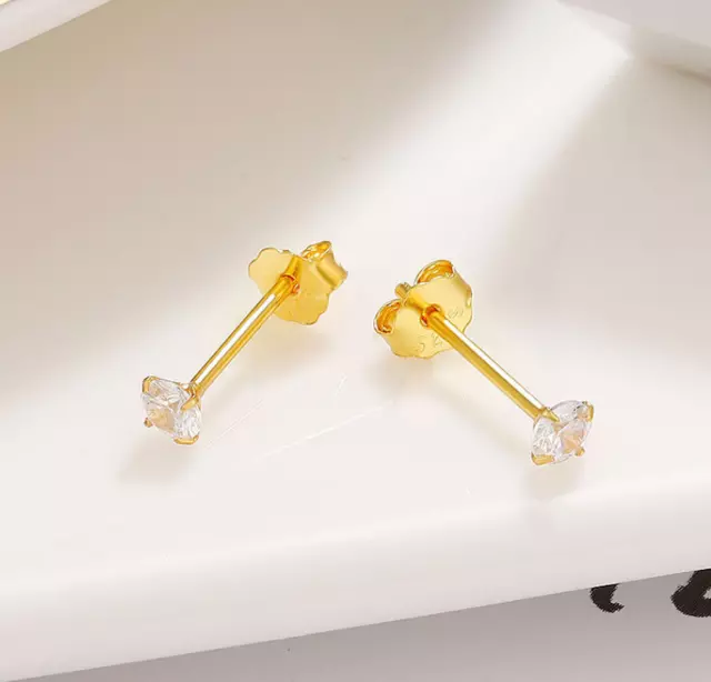 925 Sterling Silver Gold-Plated Round Cubic Zirconia Clear CZ Stud Earrings 2