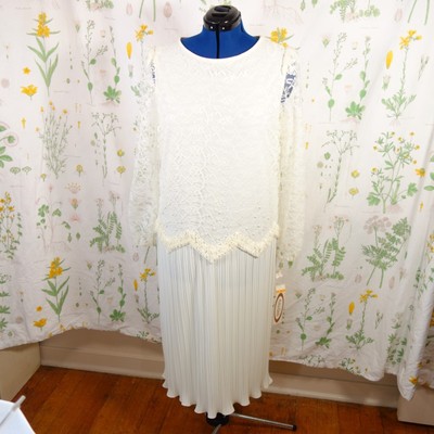 AMY DEB Vintage 70's Ivory Off White Bridal Wedding Polyester Dress Sz 18 NWT