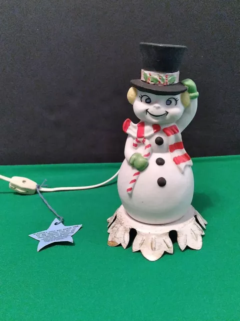 Vintage Aladdin Giftware  Ceramic Christmas Snowman Portable lamp Light - Works!