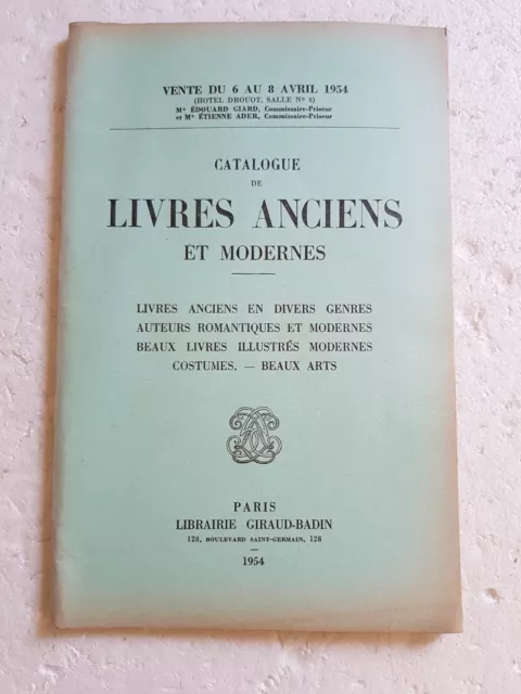 Catalogue de Vente - Beaux Livres Anciens et Modernes L GIRAUD BADIN 6 Avri 1954