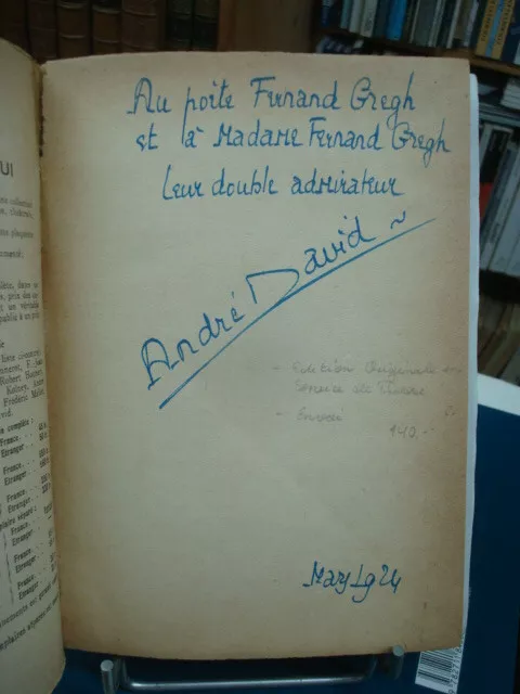 André DAVID Rachilde Homme de Lettres 1924 E.O. S.P. Envoi  à Fernand Gregh