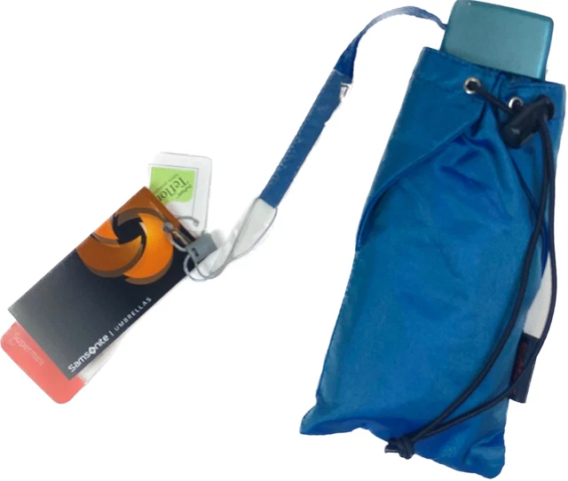 Samsonite Compact Flat Umbrella Iridescent Blue Clip Handle