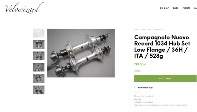 Campagnolo New Record 1034 Hub Set Low Flange / 36H / ITA / 528g / Super 2