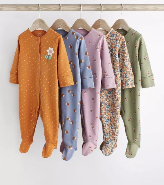 BNWT Next Baby Girl 5 Pack Pretty Sleepsuits Size Age 12-18 Months