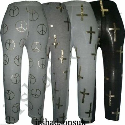 Bambine New Stagione Segno di Pace D'Oro Lamina Stampa Moda Legging 713Yr