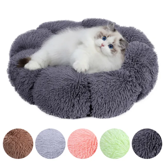Plush Calming Pet Bed for Cats Dogs Fluffy Warm Sleeping Kennel Nest Washable