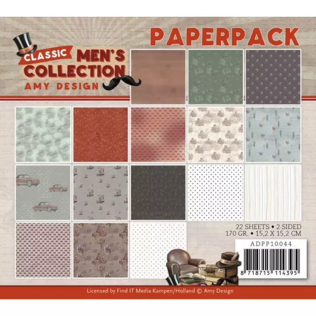 Amy Design Paperpack Papier Set Classic men's Collection 22 tlg. 15,2x15,2cm